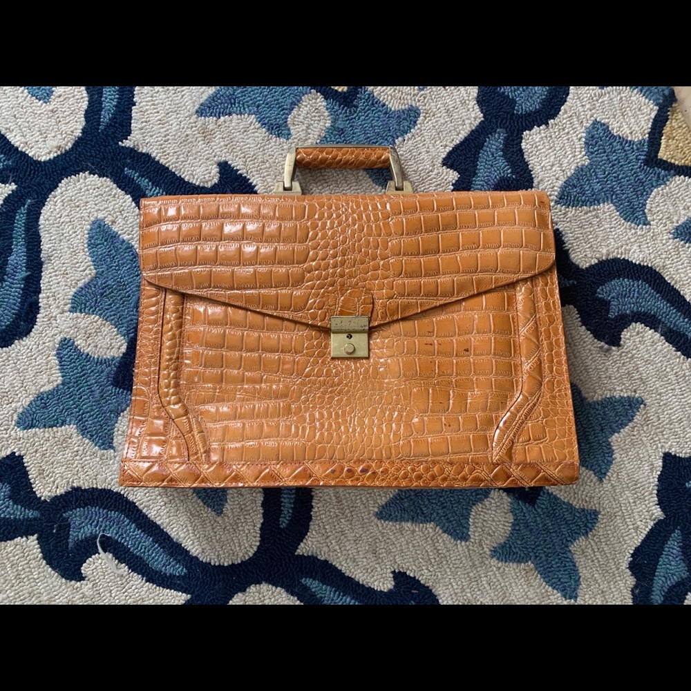Vintage brass closure crocodile skin briefcase